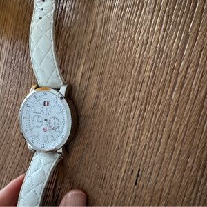 Michele White Quilted Leather Watch